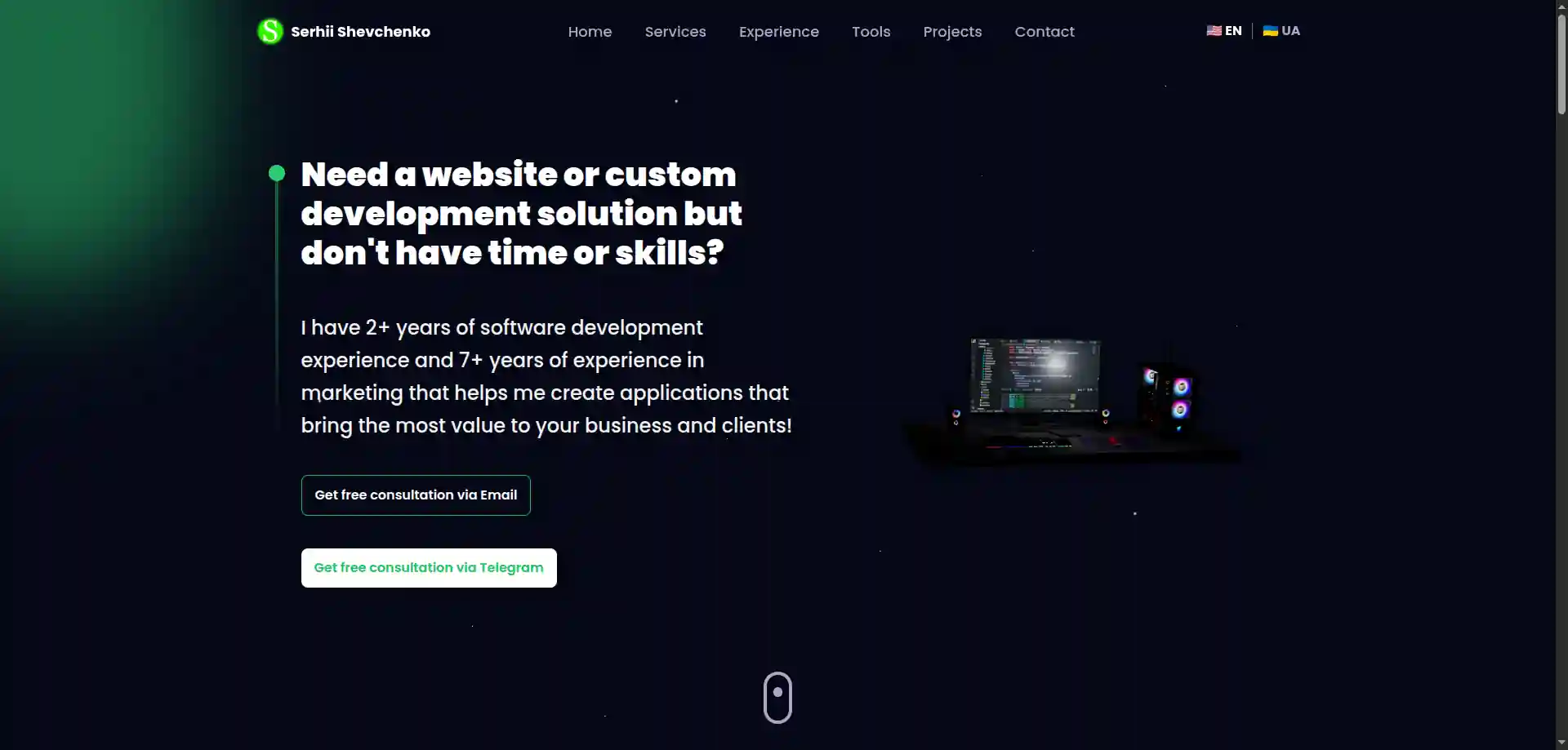 Serhii Shevchenko's portfolio website preview